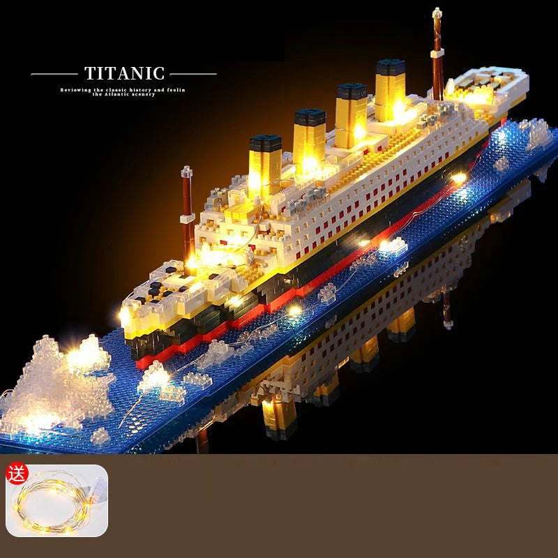 Titanic ship model children's toys birthday gift assembly building block plastic block with lamp toy Titanic building block toy Beauty World Shop