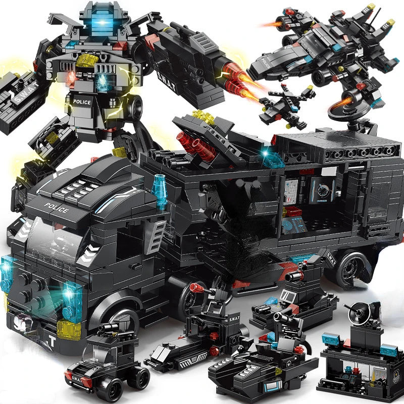 Compatible with Lego 585Pcs City Police Station SWAT Truck Car Building Blocks DIY Toys for Boys Kids Gifts Beauty World Shop