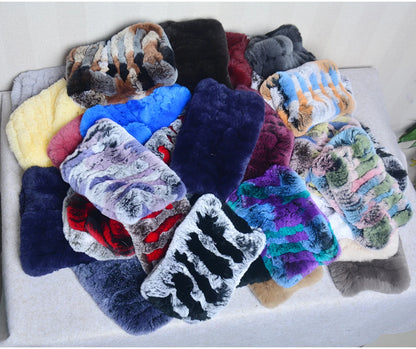 Women Handmade Stretch 100% Real Rabbit Fur Scarf Knit Genuine Rex Rabbit Fur Headbands Girls Natural Rabbit Fur Ring Scarves Beauty World Shop