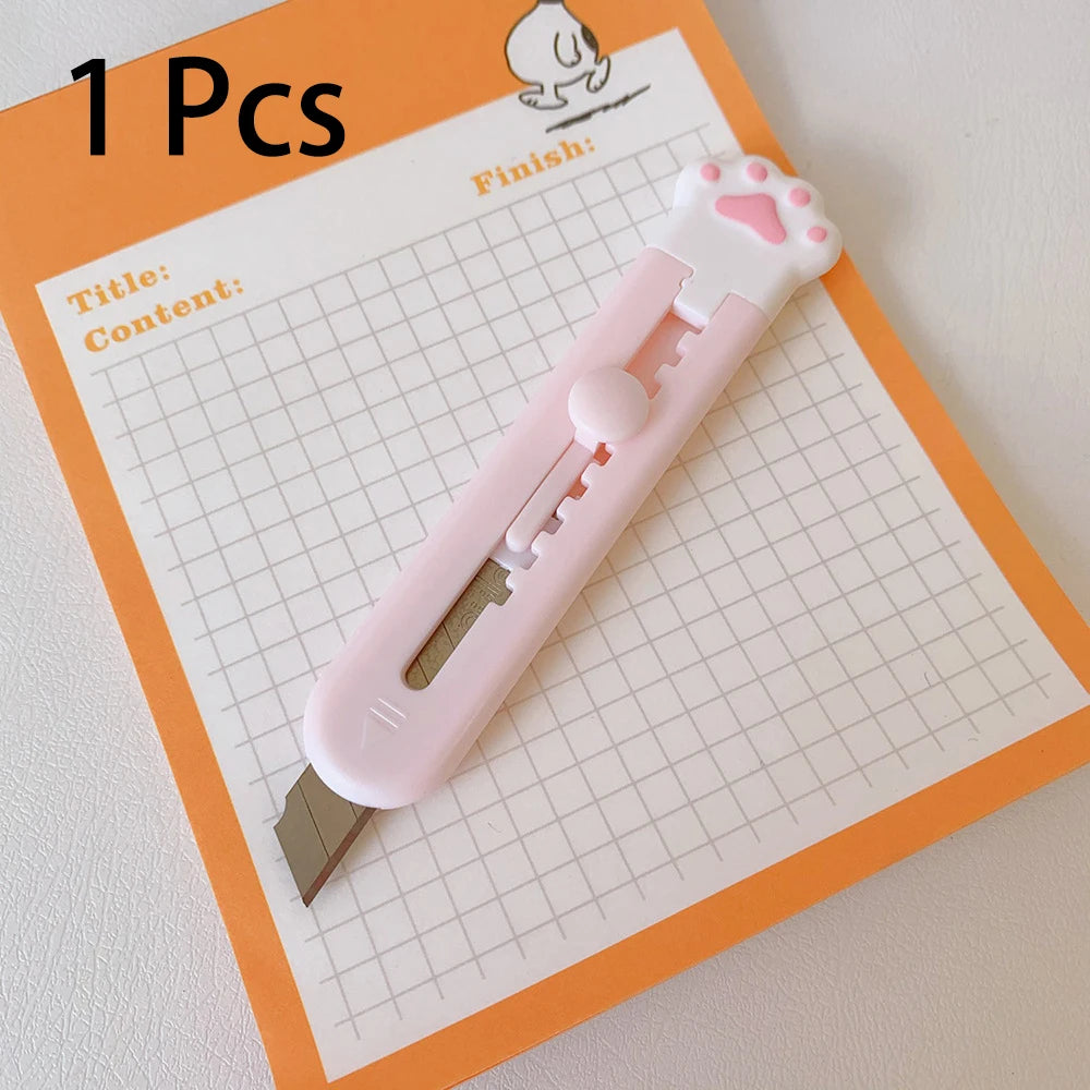 Kawaii Mini Pocket Cat Paw Art Utility Knife Express Box Knife Paper Cutter Craft Wrapping Refillable Blade Stationery Big sale Beauty World Shop