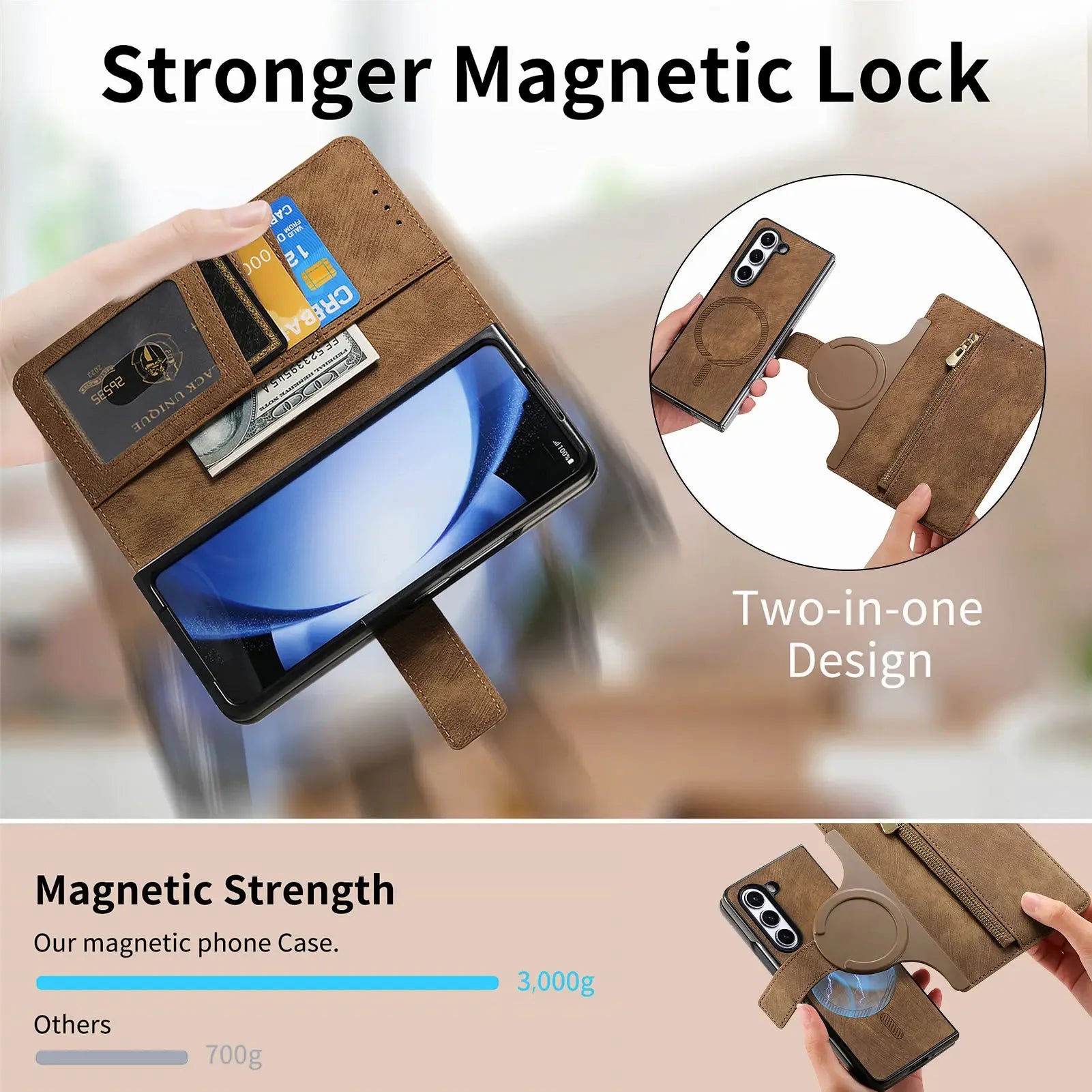 2 in 1 Magnetic Zipper Cards Solt Wallet Leather Case For Samsung Galaxy Z Fold 8 ultra 7 6 5  Wireless Charging Bag Purse Cover Beauty World Shop