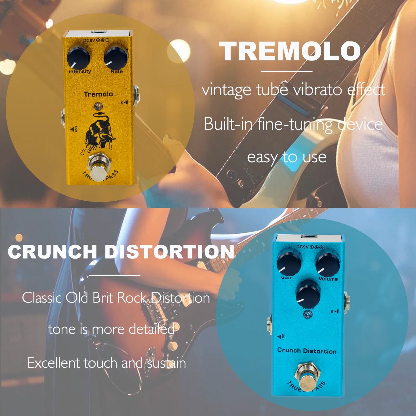 Mini Electric Guitar Effect Pedal Overdrive/Distortion Crunch/US Dream/Chorus/Vintage Phase/Digital Delay/Tremolo Beauty World Shop