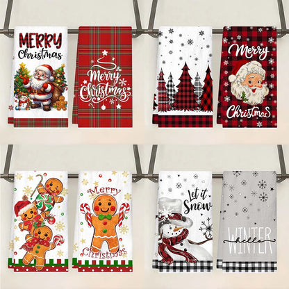 2pcs Christmas Kitchen Towels Buffalo Plaid Xmas Hand Towels Christmas Decorations for Home 2025 Navidad Noel Dish Towels Gifts Beauty World Shop