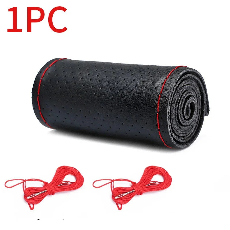 Genuine Leather Steering Wheel Cover For Car Braiding Steering Wheel Protector Covers Anti Scratch Steering Accessories Beauty World Shop