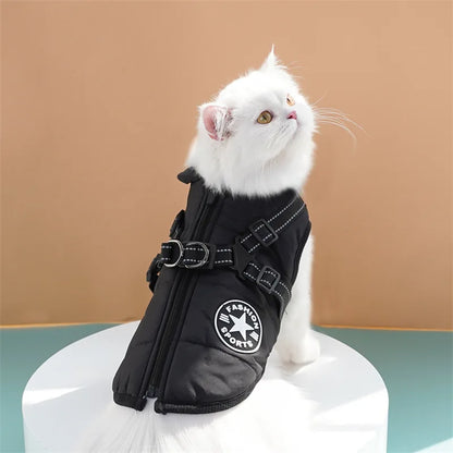 Thick and Warm Waterproof Pet Clothes Dog and Cat Cotton Coats Winter Chest and Back Cat Cotton Vests Dog Supplies