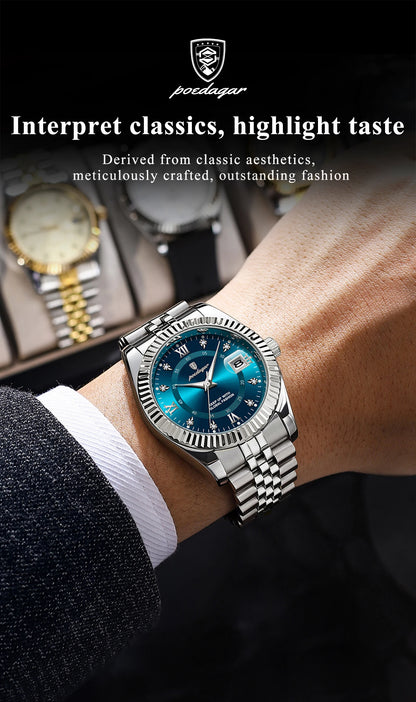 POEDAGAR Original Men Wristwatch Waterproof Luminous Date Business Man Clock Stainless Steel Quartz Military Men's Watches Reloj Beauty World Shop