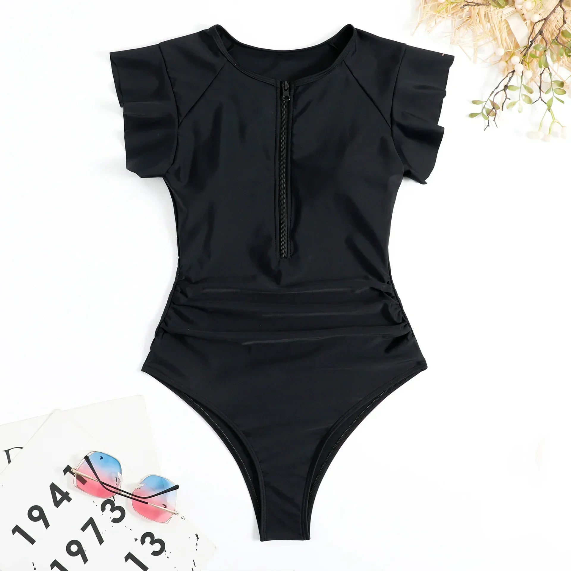 2024 Fashion Short Dress One-piece Swimsuit Zipper Swimsuit Sexy Bikini Women's Thickened Printed Swimming Beach Wear Summer Beauty World Shop