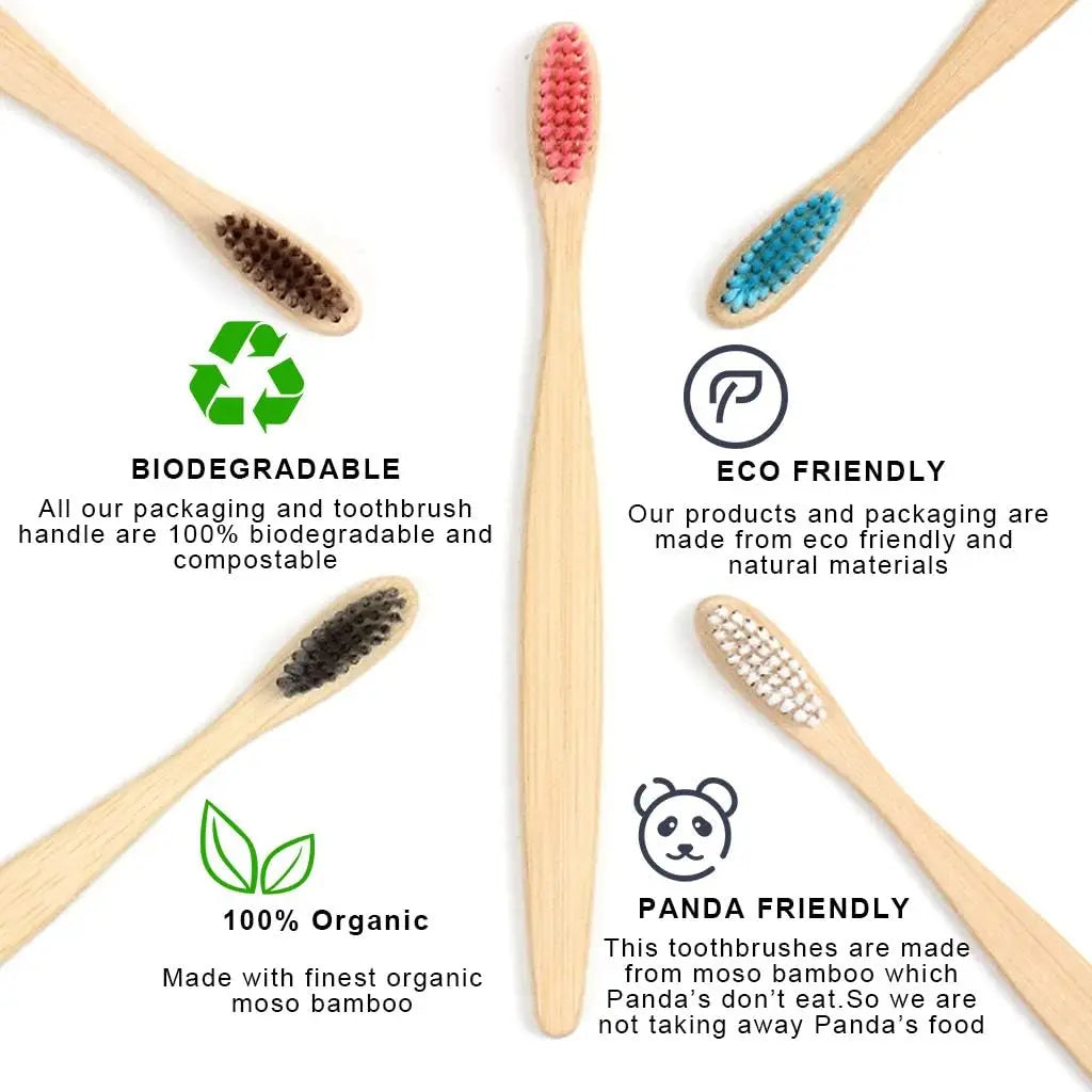 100Pcs Children's Colorful Natural Bamboo Toothbrush ,Soft Bristle Charcoal Teeth Whitening  Soft Dental Oral Care Beauty World Shop