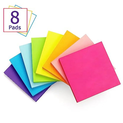 8 Pads Sticky Notes 3x3 Self-Stick Notes 8 Bright Multi Colors Purple Sticky Notes, 85 Sheet/Pad Beauty World Shop