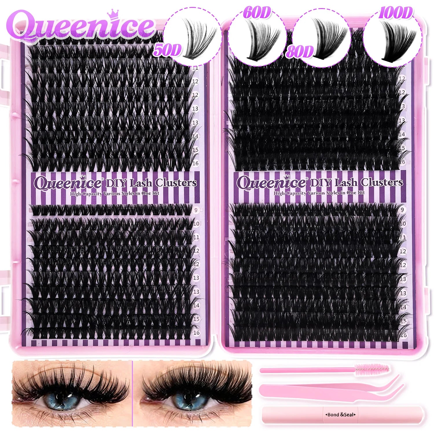 DIY Lash Extension Kit Clusters Individual Eyelashes Kit 9-16mm with Bond and Seal Wispy Natural Mange Lashes Beauty World Shop
