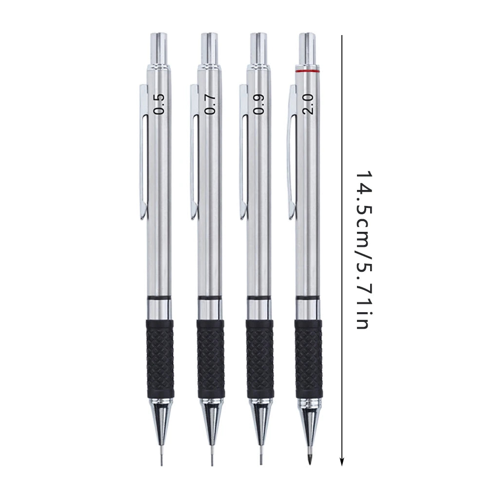 Metal Mechanical Pencil Set with Pencil Grip Leads Art Drawing Student Office Supplies 0.5/0.7/0.9/2.0mm Automatic Pencil Beauty World Shop