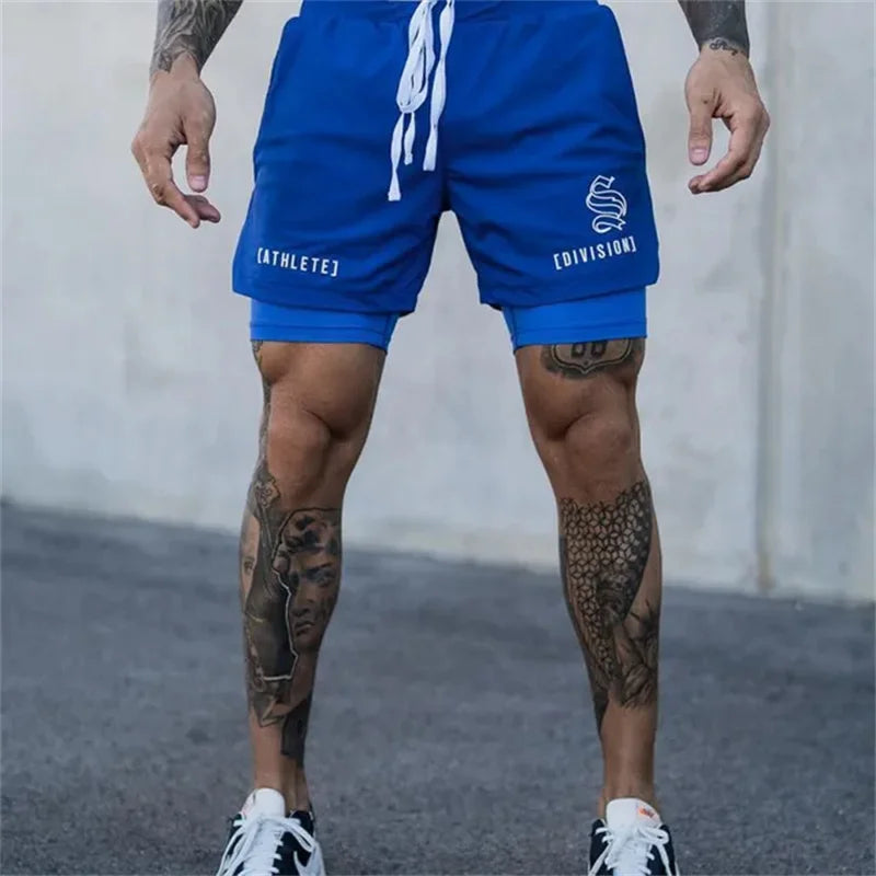 2025 NEW 2 IN 1 Sport Running Casual Breathable Shorts Men Double-deck Jogging Quick Dry GYM Shorts Fitness Workout Men Shorts