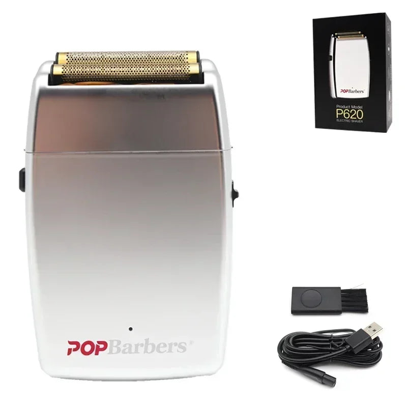 11000 RPM POP Barbers P620 Professional Electric Men's Beard Trimmer Double Foil Shaver Electric Shaver USB Hair Cutting Machine Beauty World Shop