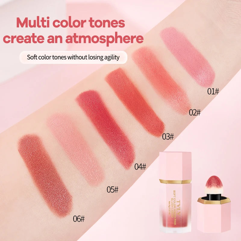 TVLV 4 Colour Matte Liquid BlushEasy to apply long lasting waterproof blush sponge brush head Beauty World Shop