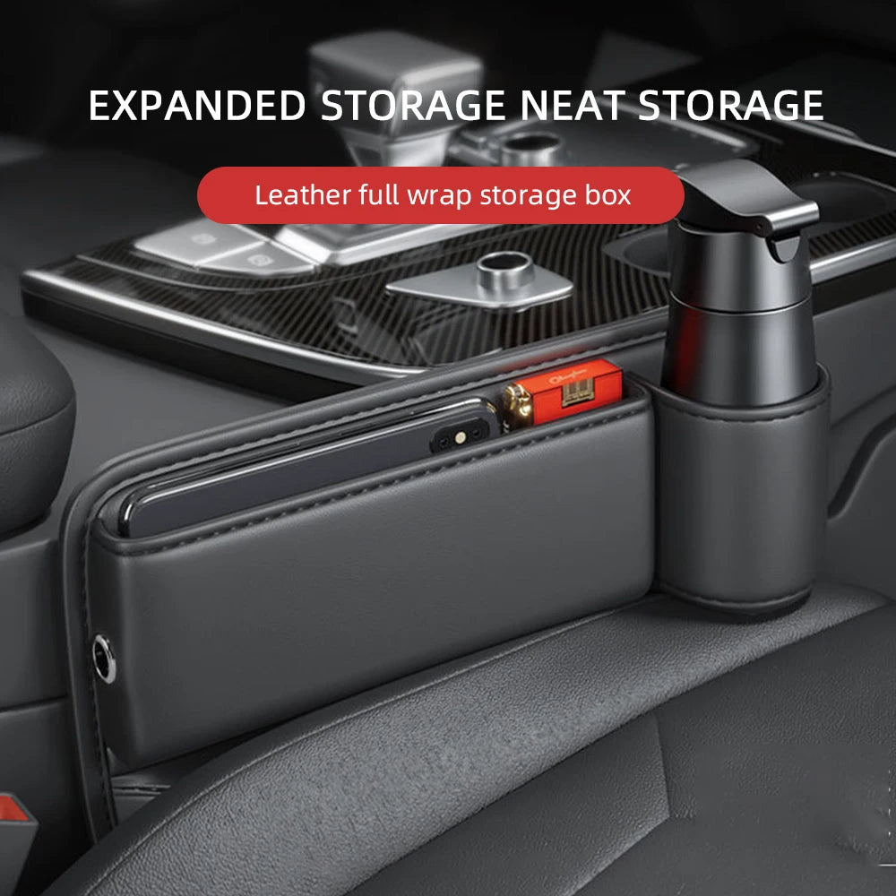 Universal Car Seat Gap Organizer Storage Box Multifunction Leather Crevice Side Storage Pocket Wallet Keys Card with Cup Holder Beauty World Shop