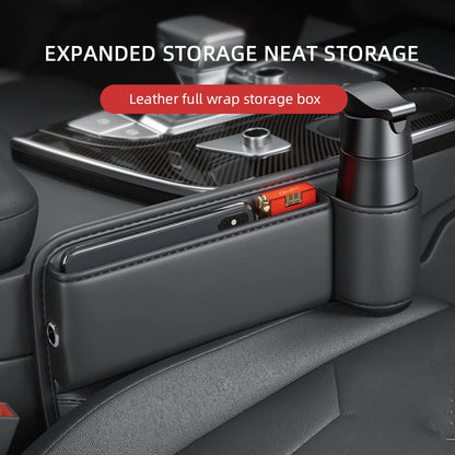 Universal Car Seat Gap Organizer Storage Box Multifunction Leather Crevice Side Storage Pocket Wallet Keys Card with Cup Holder Beauty World Shop