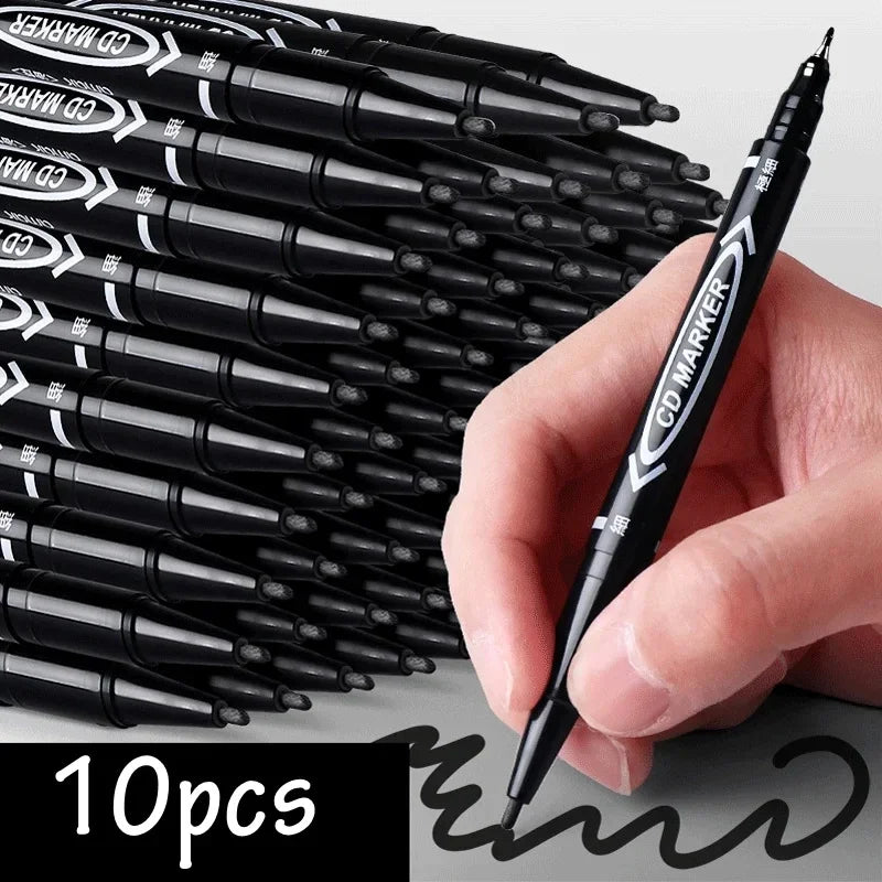 10Pcs/set Double Tip Art Black Blue ink Permanent Paint Marker Pen for Plastic Wood Stone Metal Glass Doodling Marking Graffiti Beauty Trend Shop