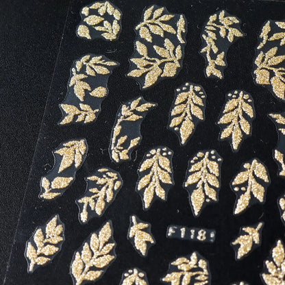 2PCS Golden Glitter Leaf Nail Art Stickers Shinny Christmas Trees Snowflake Sliders Japanese Winter Y2K Leaves Manicure Decor Beauty World Shop