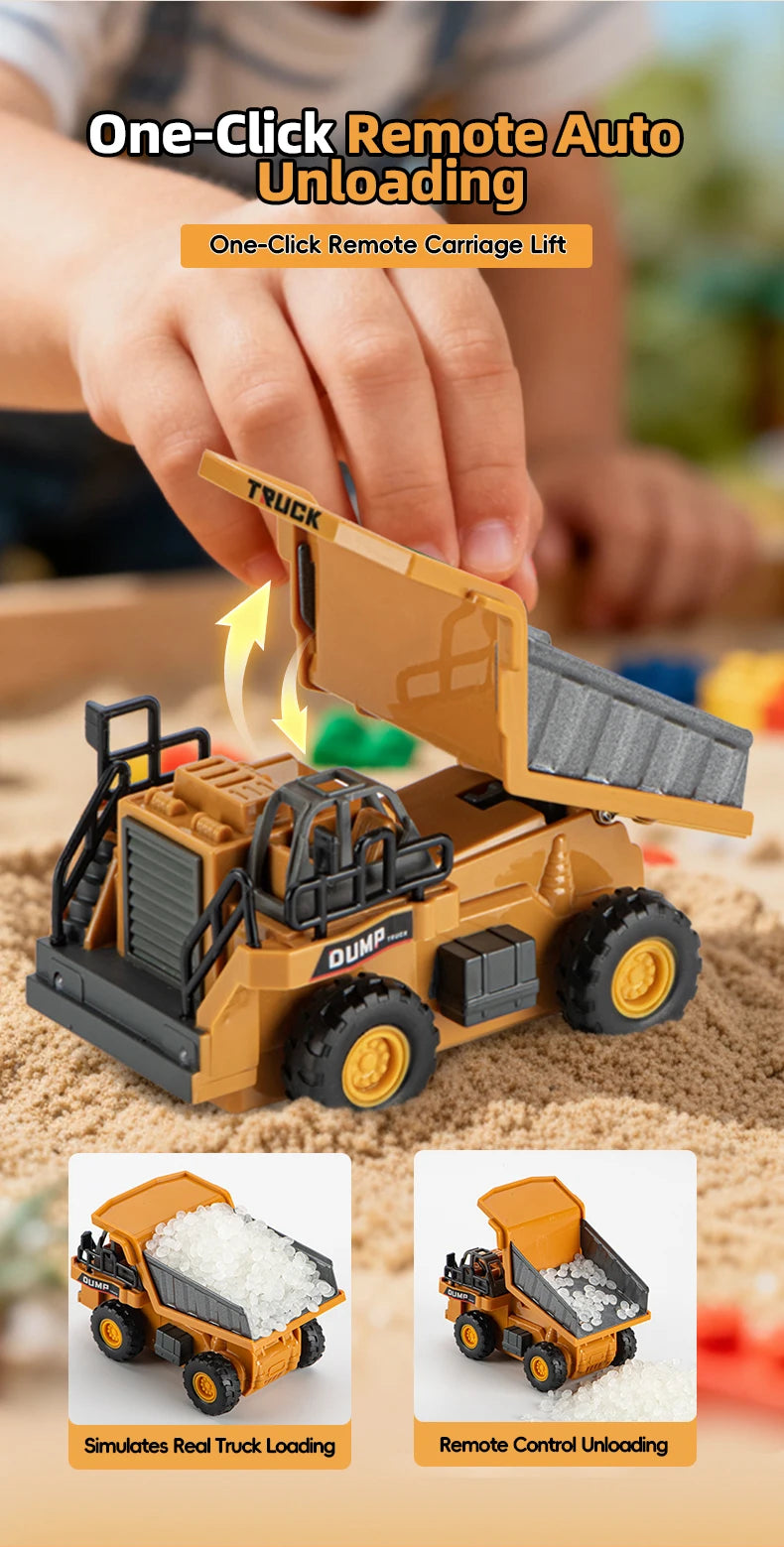 ZWN 1:64 RC Model Car 2.4G Remote Control Excavator Dump Truck Forklift Alloy Plastic Simulation Construction Vehicle Kids Toy Beauty World Shop