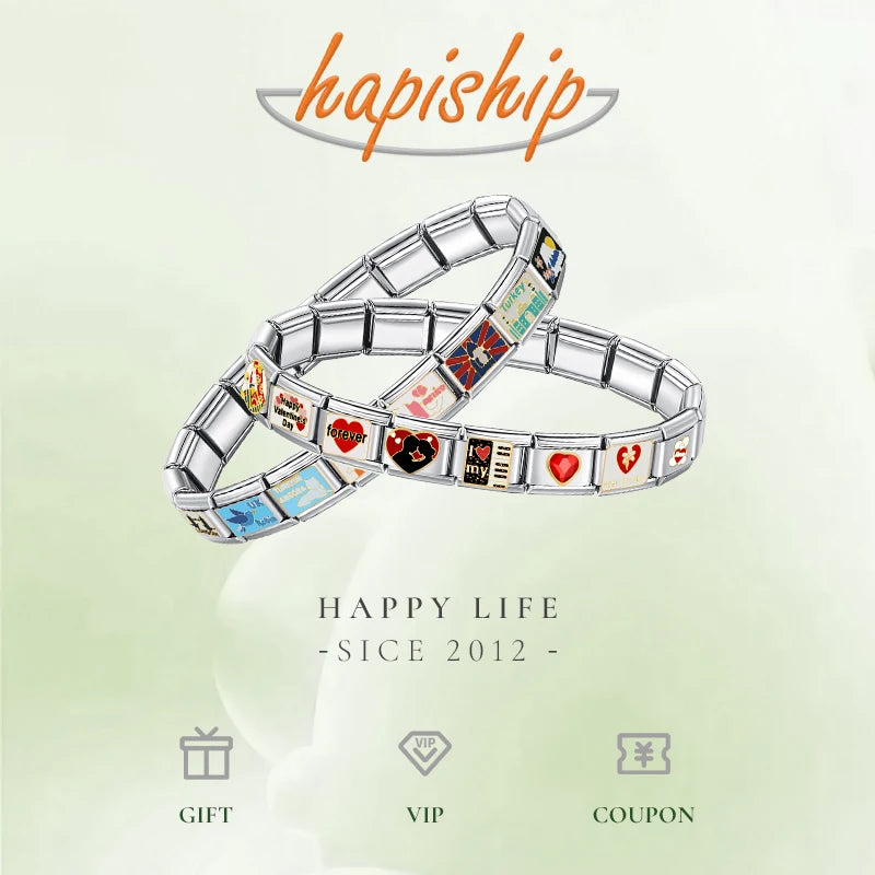 Hapiship 2024 Women Color Glaze Sexy Family Sweet Kiss Me Charm Links Fit 9mm Bracelet Stainless Steel Making Jewelry DJ717-C Beauty World Shop