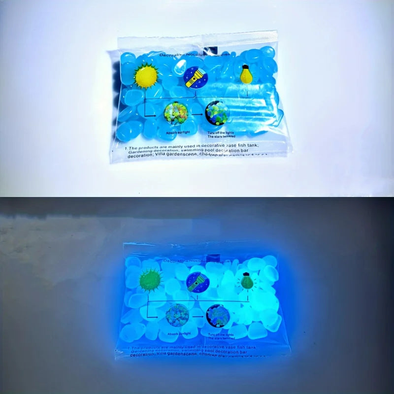 100pcs Glow In The Dark Pebbles, Resin Luminous Stones For Landscape, Garden Paths, Potted Plants, Parks, Aquarium Decor, Beauty World Shop
