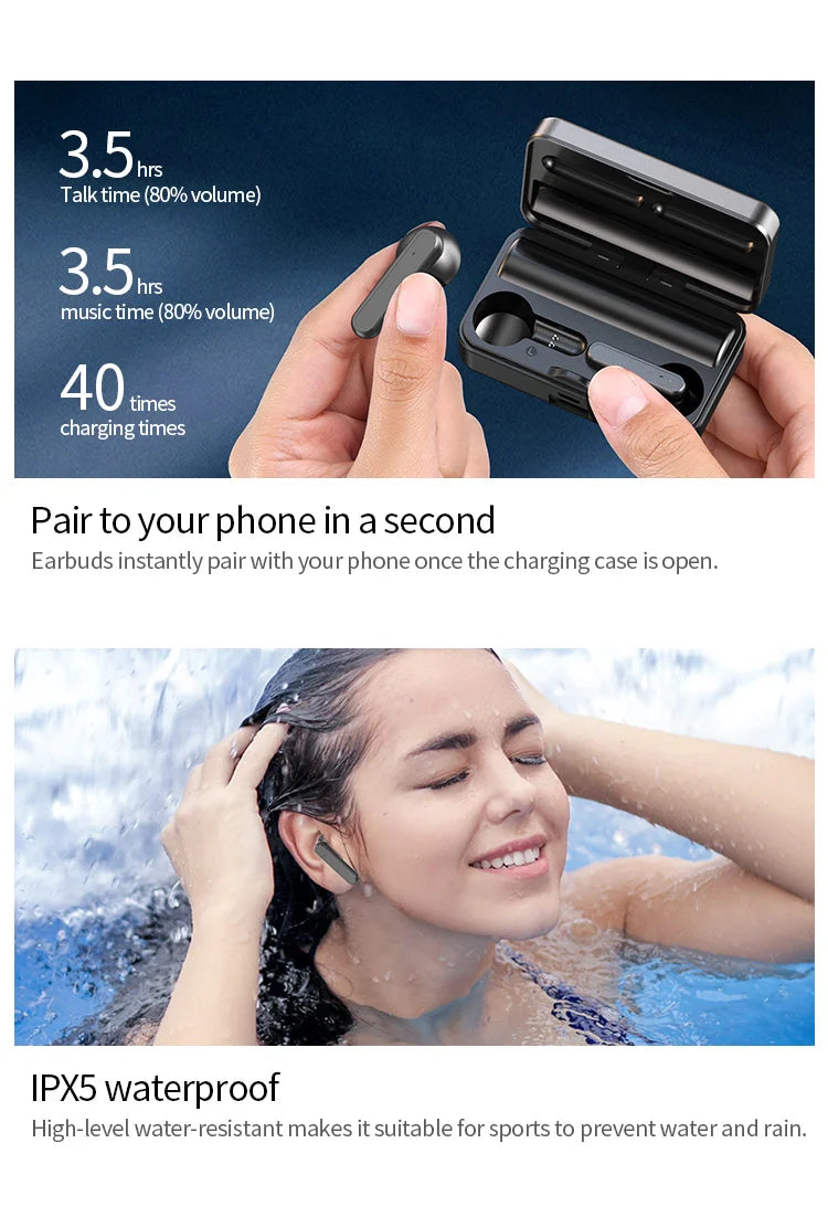 #S2 TWS Wireless Bluetooth Headset with Charge Box Noise Cancelling LED Earbuds with Mic Wireless Headphones Bluetooth Earphones Beauty World Shop