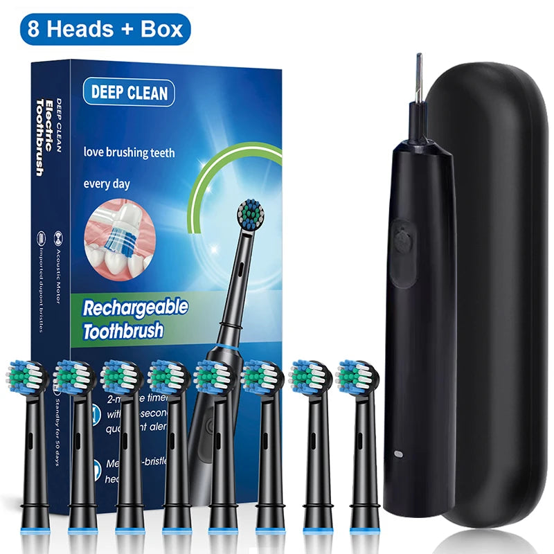 Electric Toothbrush Rotary Rechargeable Electric Toothbrush for Adults Rotating Electric Toothbrushes with 8 Soft Brush Heads Beauty World Shop