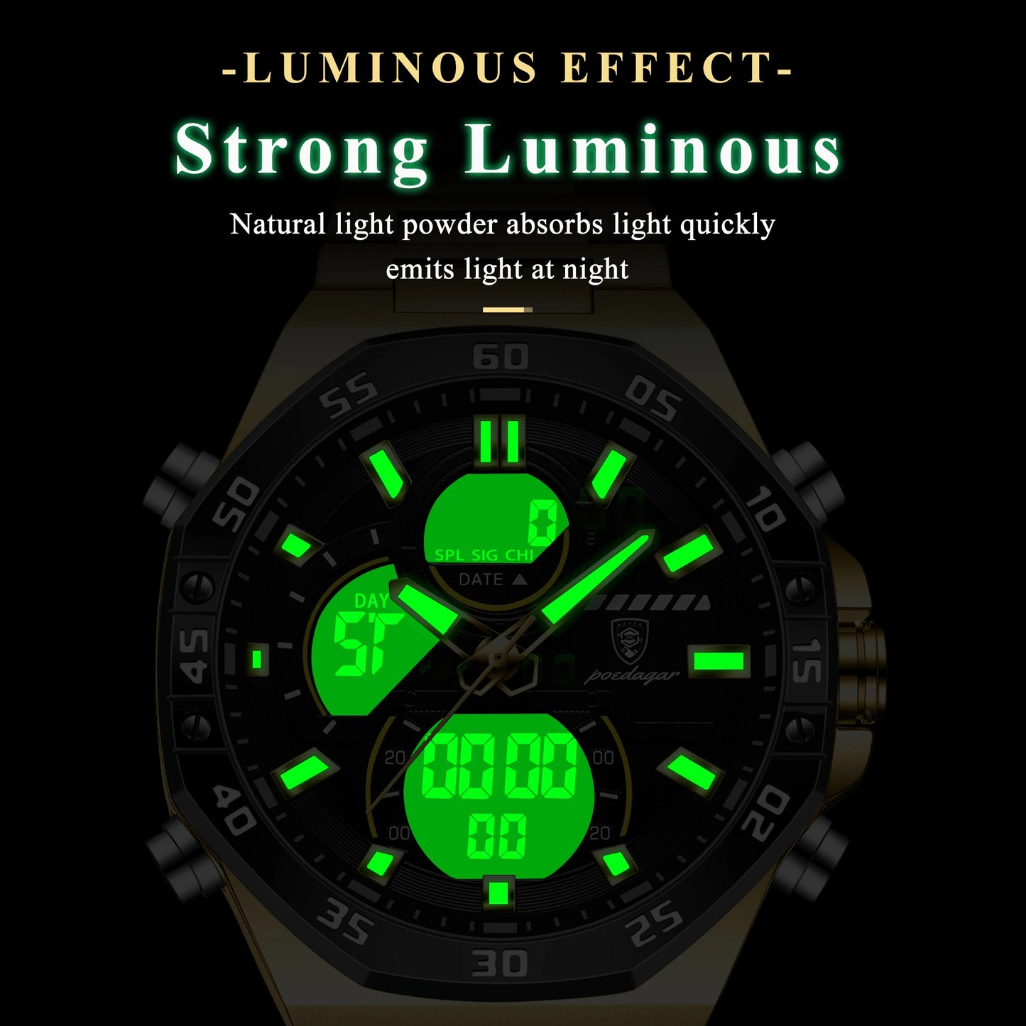 POEDAGAR Top Men Clock LED Luminous Waterproof Week Date Military Man Wristwatch Electronic Stainless Steel Quartz Men's Watches Beauty World Shop