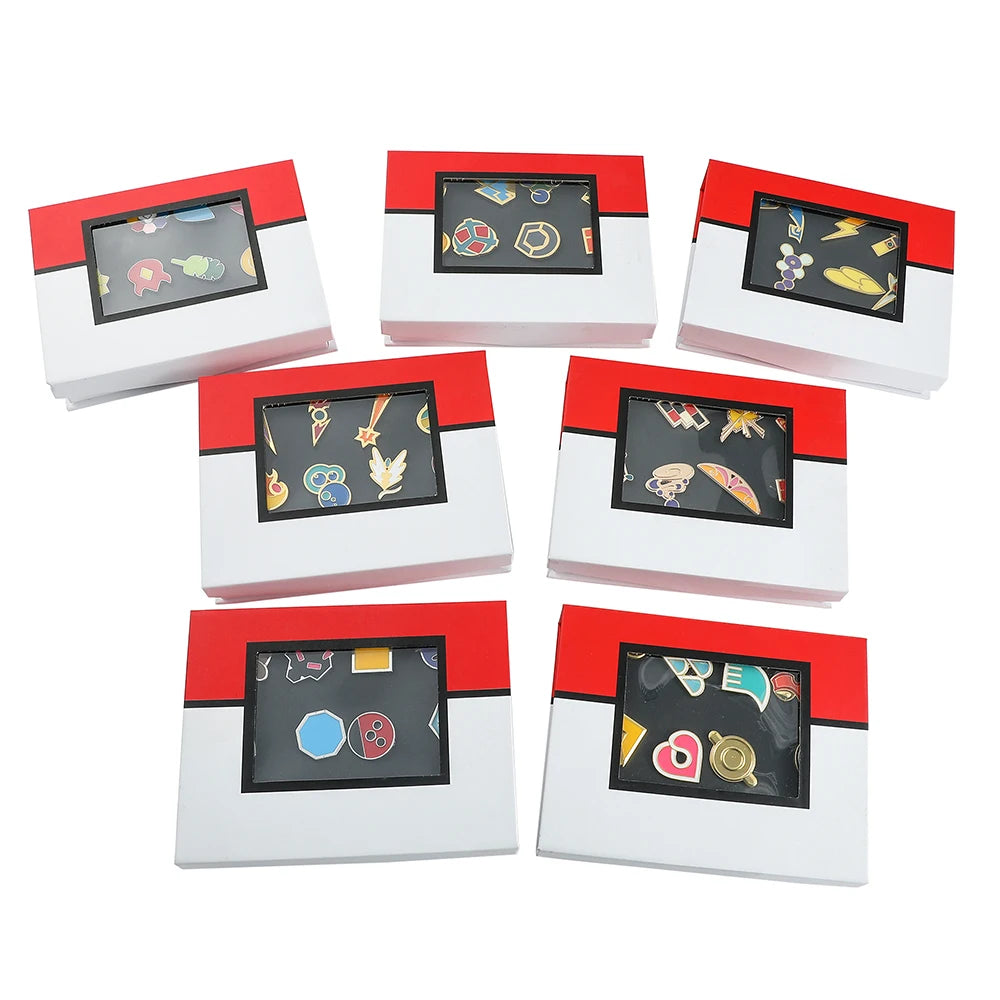 Pokemon Gym Badges Kanto Johto Hoenn Sinnoh Unova Kalos League Region Orange Islands Pins Brooches Box Set Pocket Monster Beauty World Shop