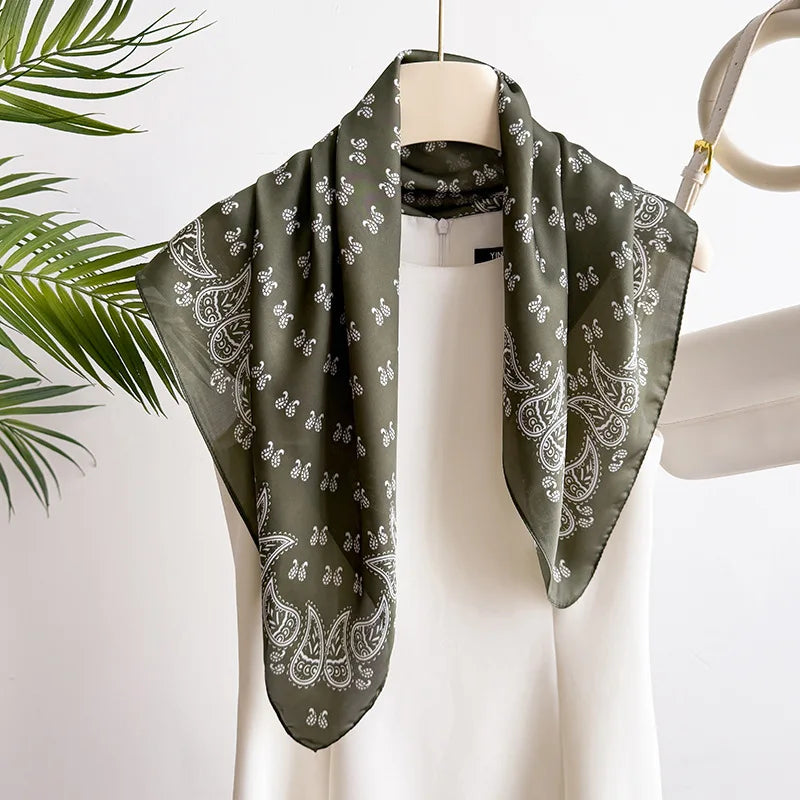 68cm Green Cashew Printed Scarf Women's Spring and Summer Thin Imitation Silk Scarf Fashion Versatile Shawl Headscarf Scarfs Beauty World Shop