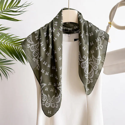 68cm Green Cashew Printed Scarf Women's Spring and Summer Thin Imitation Silk Scarf Fashion Versatile Shawl Headscarf Scarfs Beauty World Shop