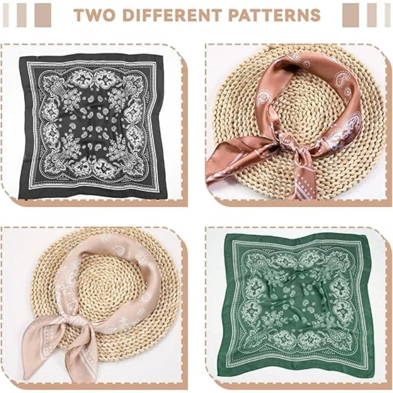 68cm Paisley Small Cashew Flower Scarf for Women Spring and Summer Thin Satin Square Scarf Retro Versatile Headscarf Shawl Beauty World Shop
