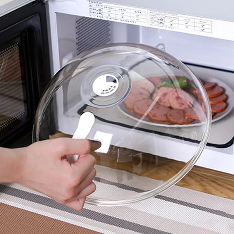 Splash Microwave Cover High Temperature Resistant Microwave Guard Lid Transparent Food Heating Cover with Steam Vent and Handle Beauty World Shop