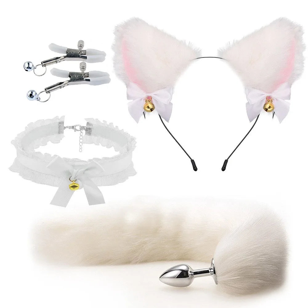Cute Fox Tail Anal Plug Bow-Knot Soft Cat Ears Headbands Collar Erotic Cosplay Couples Accessories SM Sex Toys for Female Male Beauty World Shop