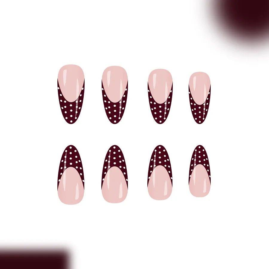 Sweet French Tip Press On Nails Medium Almond Shape Glossy Red White Polka Dot Fake Nails 24pcs Beauty World Shop