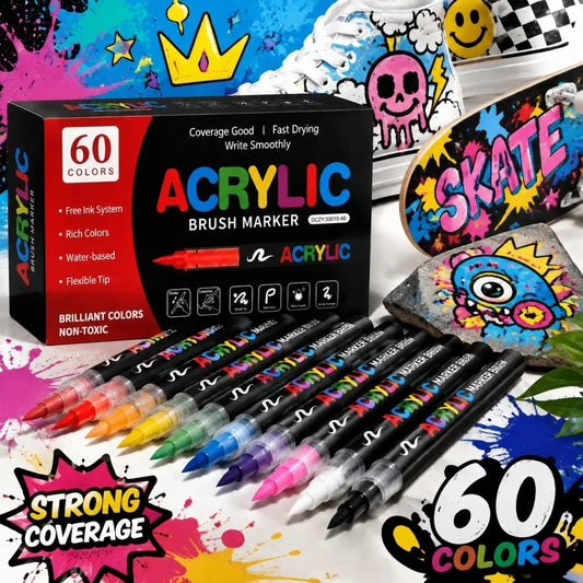 12/24/36/48/60Colors Acrylic Paint Pens Markers Brush Tip Paint Marker for Rock Wood Stone Ceramic Balloon Glass Gift DIY Crafts Beauty World Shop