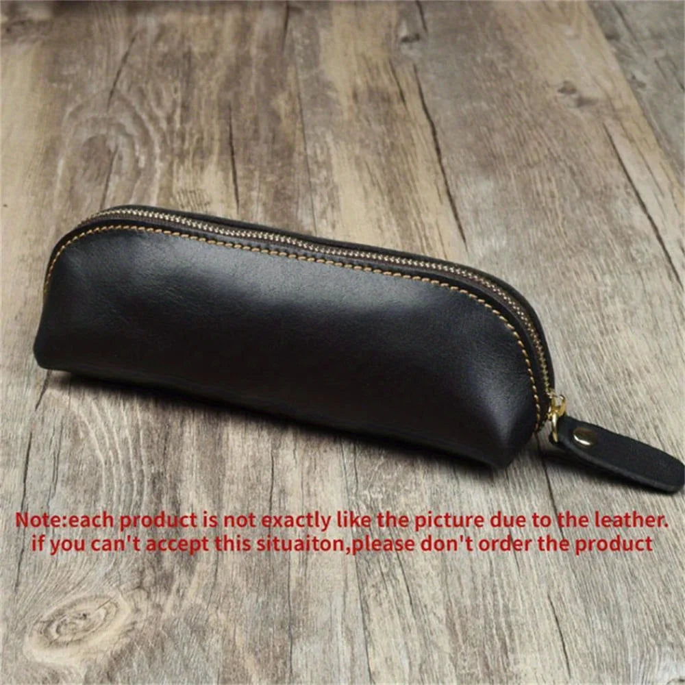 Vintage Leather Pencil Bag Simple Stationery Hoder Pen Case Storage Bag Zipper Pencil Pouch Glasses Box School Supplies Beauty World Shop