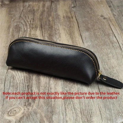 Vintage Leather Pencil Bag Simple Stationery Hoder Pen Case Storage Bag Zipper Pencil Pouch Glasses Box School Supplies Beauty World Shop