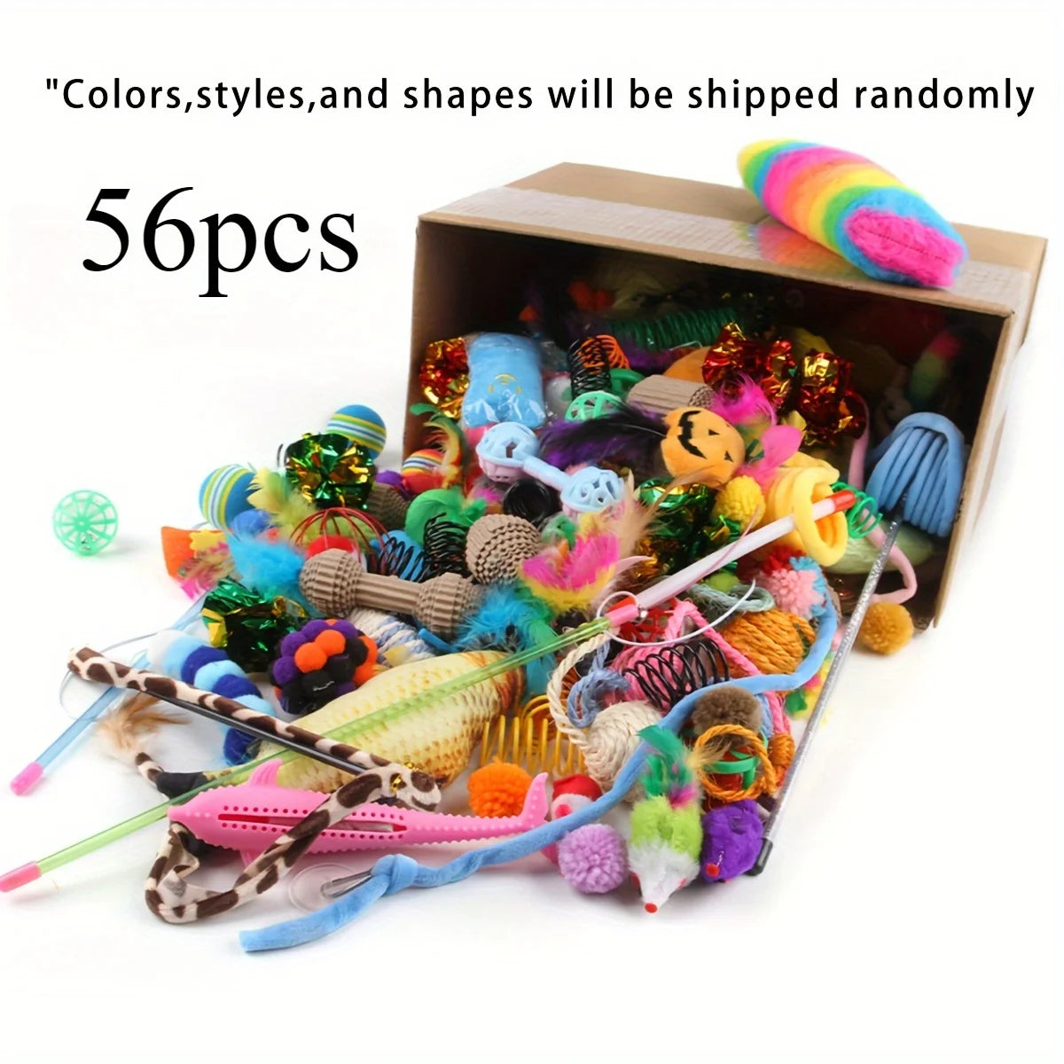 56pcs/28pcs/14pcs Cat Toys Mixed Pack. A Combination of Various Plastic Toys and Plush Toys Suitable for Multiple Cats To Play Beauty World Shop