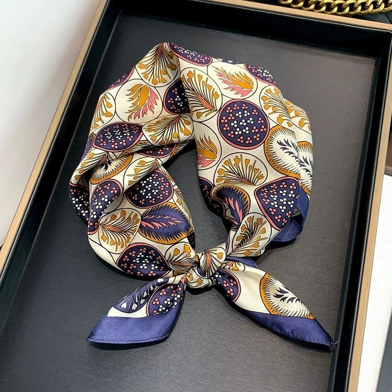 53cm Silk Printed Hijab Scarf for Women Silk Floral Print Small Scarf Fashionable and Versatile Scarf Neck Protector Hijab Beauty World Shop