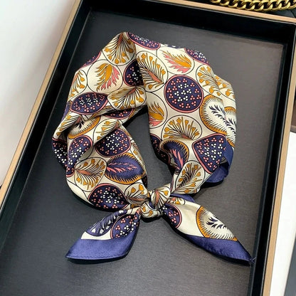 53cm Silk Printed Hijab Scarf for Women Silk Floral Print Small Scarf Fashionable and Versatile Scarf Neck Protector Hijab Beauty World Shop
