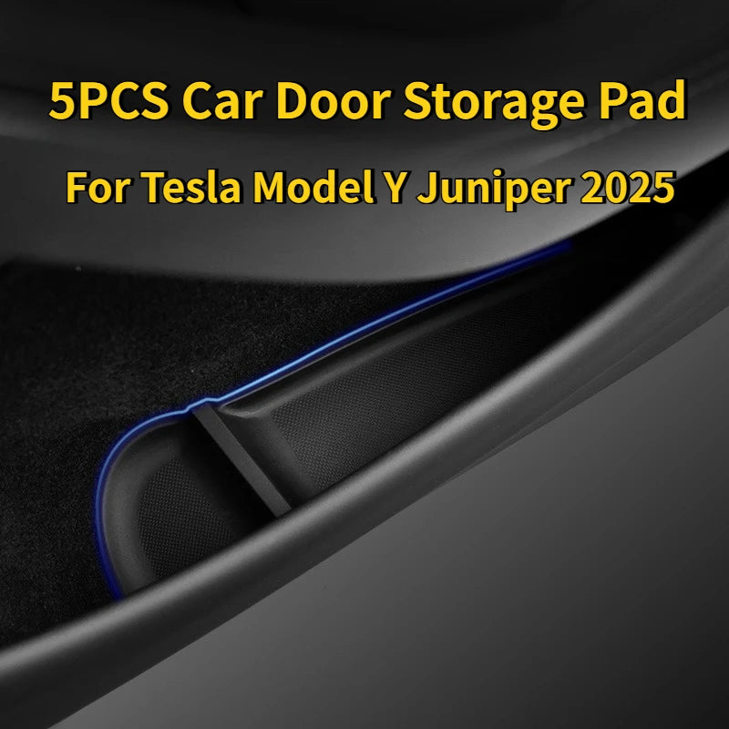 For Tesla Model Y Juniper 2025 Car Door Storage Pad 5PCS TPE Central Control Water Cup Holder Mat Organizer Tray Car Accessories Beauty World Shop