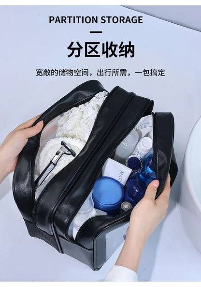 Dry-wet separation double transparent PU makeup bag portable washing bag cosmetic storage bag travel fitness swimming essentials Beauty World Shop