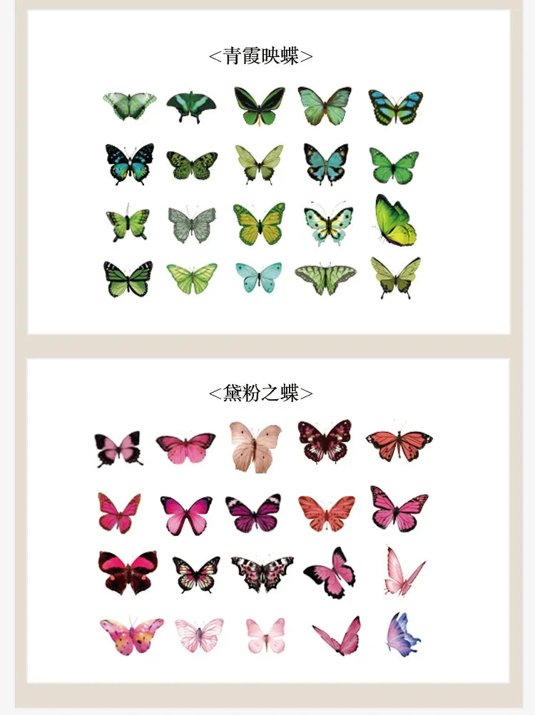 Journamm 40pcs/pack Butterfly Series Stickers Art Collage Junk Journal DIY Scrapbooking PET Waterproof Craft Aesthetics Stickers Beauty World Shop