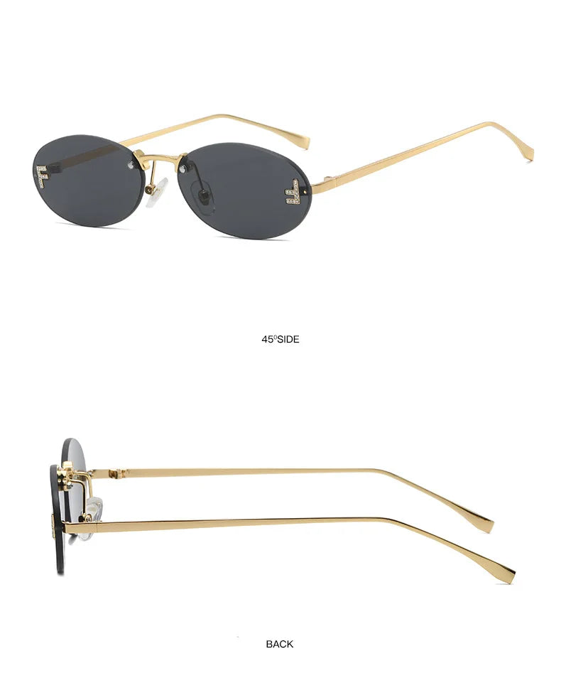 Fashion Rimless Sunglasses Women UV400 Oval Elegant Diamond F Sun Glasses Retro Eyewear Beauty World Shop