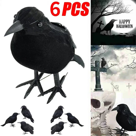 Realistic Artificial Crows Party Ornament Halloween Decorations 2023 Halloween Party Props Horror Crow Decoration 6pcs Beauty World Shop