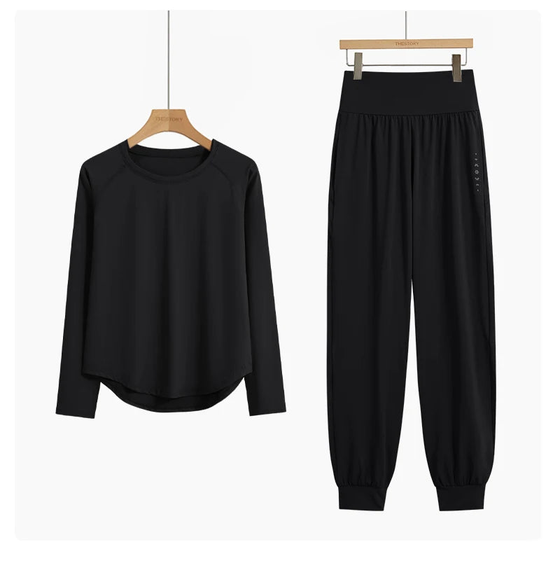DRUR 2pcs Yoga Set Women Sports Pants Sets 2 Piece Sportswear Outfit Female Long Sleeve Fitness Top High Waist Sweatpants Suits Beauty World Shop