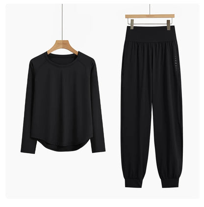 DRUR 2pcs Yoga Set Women Sports Pants Sets 2 Piece Sportswear Outfit Female Long Sleeve Fitness Top High Waist Sweatpants Suits Beauty World Shop