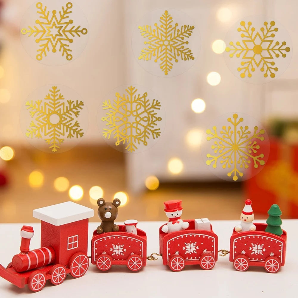 500pcs/Roll Golden Snowflake Christmas Stickers Transparent Self-Adhesive Decoration Holiday DIY Crafts Scrapbooking Supplies Beauty World Shop