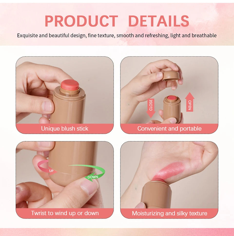3-in-1Blush Stick Lasting Brightens Facial Cheek Stick Moisturizing Flash Lip Gloss Makeup Lip Gloss Face Rouge Beauty World Shop